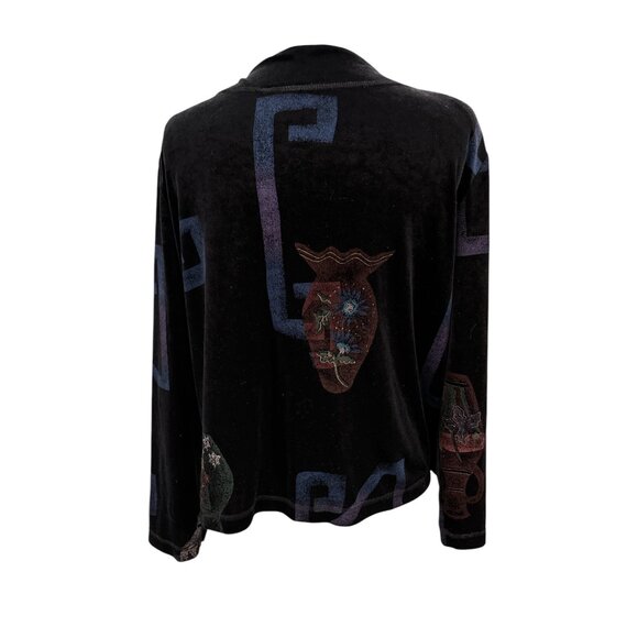 Vintage Copa Cabana Black Velvet Open Cardigan With Abstract Vase Print - Picture 3 of 9